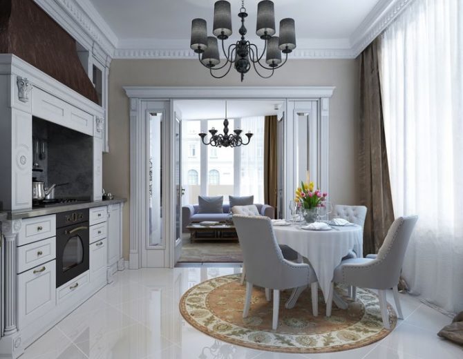 Luxury kitchen dining neoclassic style, 3d images